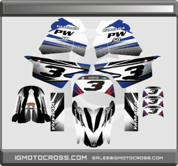 YAMAHA PW 50 PW50 GRAPHICS KIT DECALS Fits Years 1990 - 2018 WHITE BLUE BLACK
